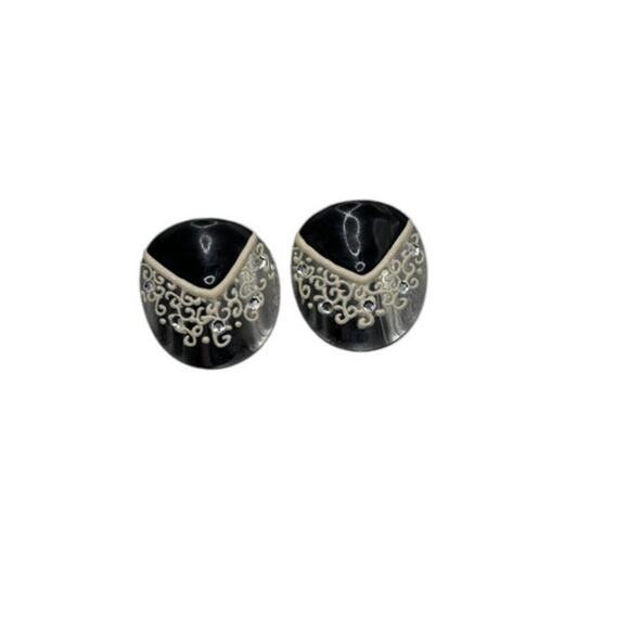 Vintage LA Rage Silver, Black and White Modernist Pierced Earrings - Picture 1 of 4